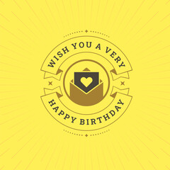 Happy birthday love letter envelope yellow vintage greeting card typographic template vector