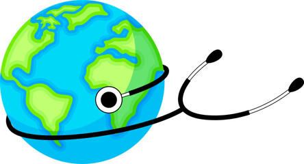 World health day icon design with globe and stethoscope. 7th April, world health day concept. Vector illustration.