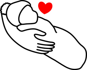 Newborn baby line icon with heart. Newborn in a blanket. Happy mother's day concept. Vector illustration.