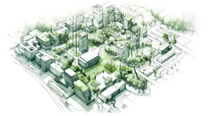 Foto op Aluminium Urban project planning. Green sustainable design, creating eco friendly spaces, promoting energy efficiency, and integrating renewable energy sources for a low impact urban environment. Generative AI © TensorSpark