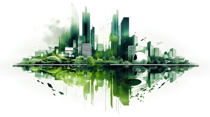 Obraz premium Urban project planning. Green sustainable design, creating eco friendly spaces, promoting energy efficiency, and integrating renewable energy sources for a low impact urban environment. Generative AI