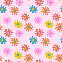 Cute flowers on pink background seamless pattern.Vector cartoon kawaii illustration design.flower seamless pattern concept