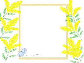 Obraz premium ミモザとちょうちょのフレーム