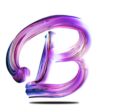 Glass effect letter b chrome colorful character transparent