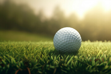 Fototapeta premium White Golf Ball laying on the fairway - Generative AI Illustration