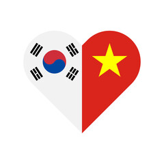 Obraz premium unity concept. heart shape icon of south korea and vietnam flags. vector illustration isolated on white background