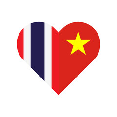 unity concept. heart shape icon of thailand and vietnam flags. vector illustration isolated on white background