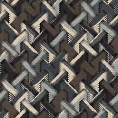 Rug seamless texture with diagonal cross stripes pattern, ethnic fabric, grunge background, boho style pattern, 3d illustration - 583371545