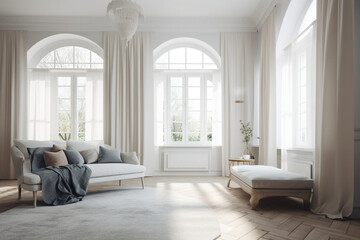 window coverings to brighten the atmosphere in a light white house with simplistic furniture