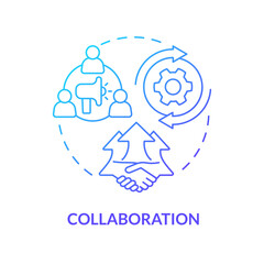 Collaboration blue gradient concept icon. Social organizations partnership. Form of advocacy abstract idea thin line illustration. Isolated outline drawing. Myriad Pro-Bold font used