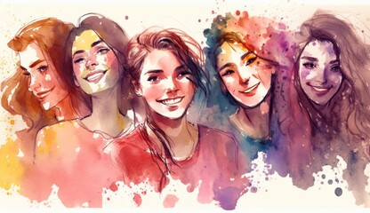 International Women's Day, happiness woman watercolor, Generative Ai
