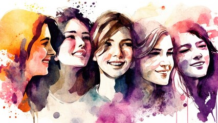 International Women's Day, happiness woman watercolor, Generative Ai