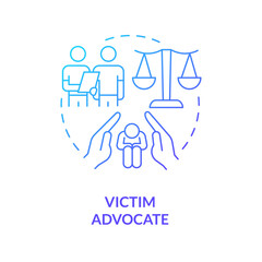 Victim advocate blue gradient concept icon. Professional attorney support. Career in advocacy abstract idea thin line illustration. Isolated outline drawing. Myriad Pro-Bold font used