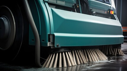 Close-up sweeper machine cleaning. generative ai