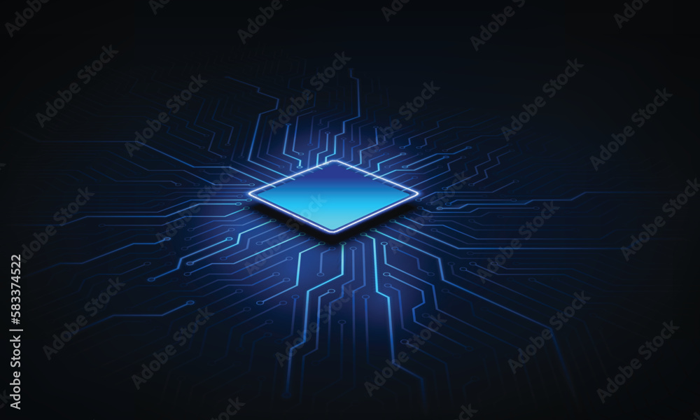 Poster abstract technology chip processor background circuit board and html code,3d illustration blue techn