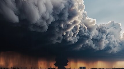 Huge smoke clouds on sky background, generative ai