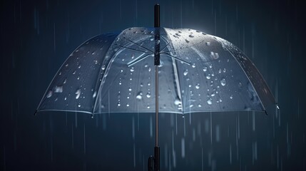 Transparent umbrella under rain against water drops splash background. generative ai