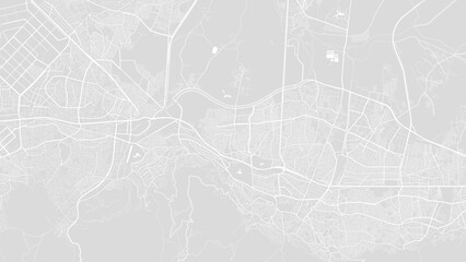 White and light grey Bursa city area vector background map, roads and water illustration. Widescreen proportion, digital flat design.