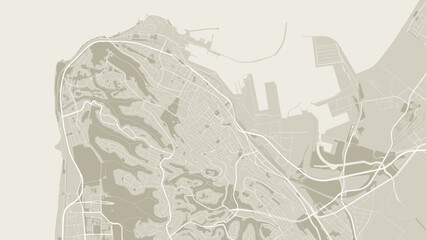 Sepia Haifa City area vector background map, roads and water cartography illustration.