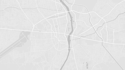 White and light grey Adana city area vector background map, roads and water illustration. Widescreen proportion, digital flat design.