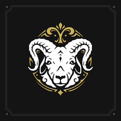 Aries horoscope symbol zodiac fortune astrology art deco vintage card black antique design vector