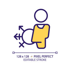 Gender neutral toilet pixel perfect RGB color icon. Free access to water closet. Restroom for establishment visitors. Isolated vector illustration. Simple filled line drawing. Editable stroke