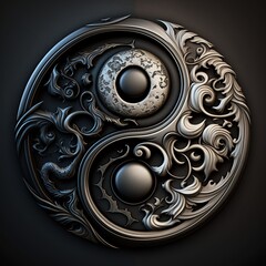 yin yang symbol with silver - obrazy, fototapety, plakaty
