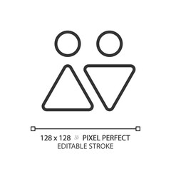 WC sign pixel perfect linear icon. Door mark for public toilet room. Male and female symbols. Restroom entrance. Thin line illustration. Contour symbol. Vector outline drawing. Editable stroke