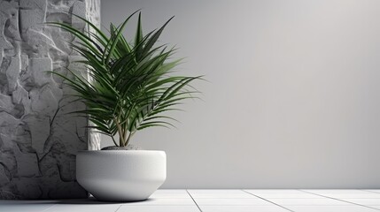 Beautiful Wall Background with Simple Plant and Vase - High-Quality Stock Photo

