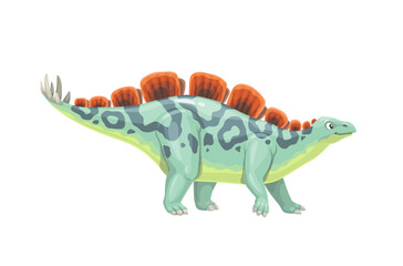 Cartoon wuerhosaurus dinosaur character. Isolated vector prehistoric dino Jurassic herbivore animal Ancient extinct wildlife beast. Paleontology herbivorous creature with spiked tail and crest on back