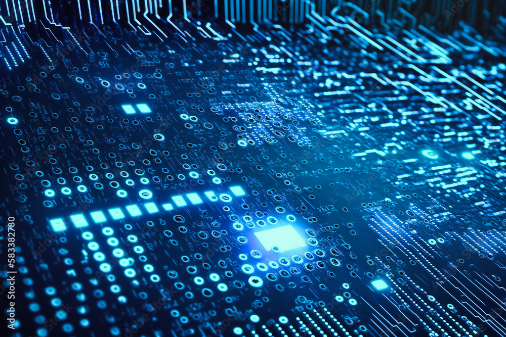 Wall mural a digital binary code matrix background pulses with vibrant blue hues, symbolizing the underlying st