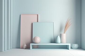 An example of a pastel template with a light blue minimalist background for displaying products. Generative AI