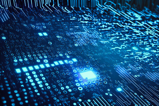 A digital binary code matrix background pulses with vibrant blue hues, symbolizing the underlying structure of cyberspace