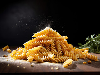 bunch of pasta fusilli with parmesan cheese and herbs, generative ai - obrazy, fototapety, plakaty