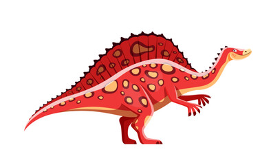 Cartoon Ouranosaurus dinosaur character. Cretaceous period monster or dinosaur, extinct creature or red lizard comic vector personage. Paleontology herbivore beast or animal with sail on back