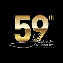 59 year anniversary. Luxury logo with golden number. Handwritten text style. Logo Vector Template