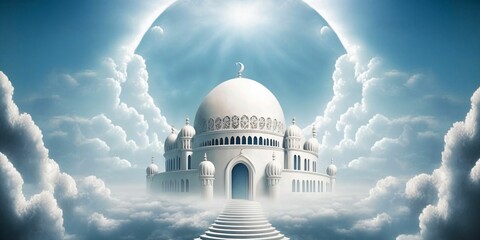 Majestic white mosque background, islamic background can be used for posters, greeting cards, banners and more.