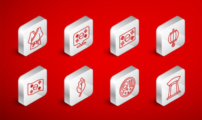 Set line Korean gate, Location South, flag, lantern, Ramen, Kimono, Kimchi and icon. Vector