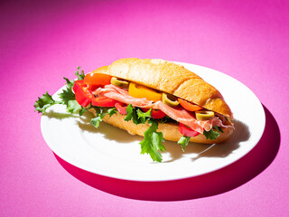 sandwich with ham and vegetables, Salt Bread Sandwich