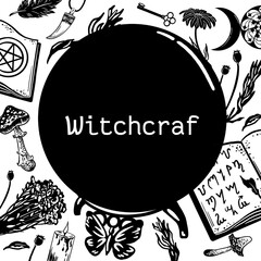 Round teamplay frame on the theme of witchcraft and magic on a black background