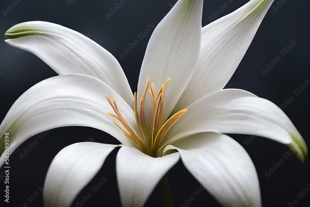 Poster One big beautiful lily flower on black background., created with generative ai