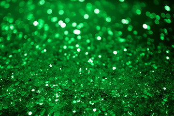 Shiny green glitter luxury background. Glitter party background. Green festive glitter pattern. Green sparkle texture. Christmas background. Generative AI.