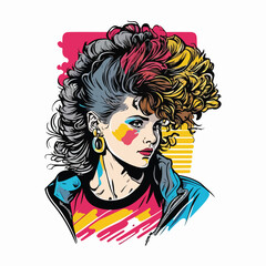 80s vintage girl full color illustration