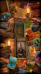 Generated AI, Asian Wallpaper about belief, astrology, strengthening luck and destiny, which is a fusion of the beliefs of Buddhism until it becomes a belief that helps hold people's hearts.