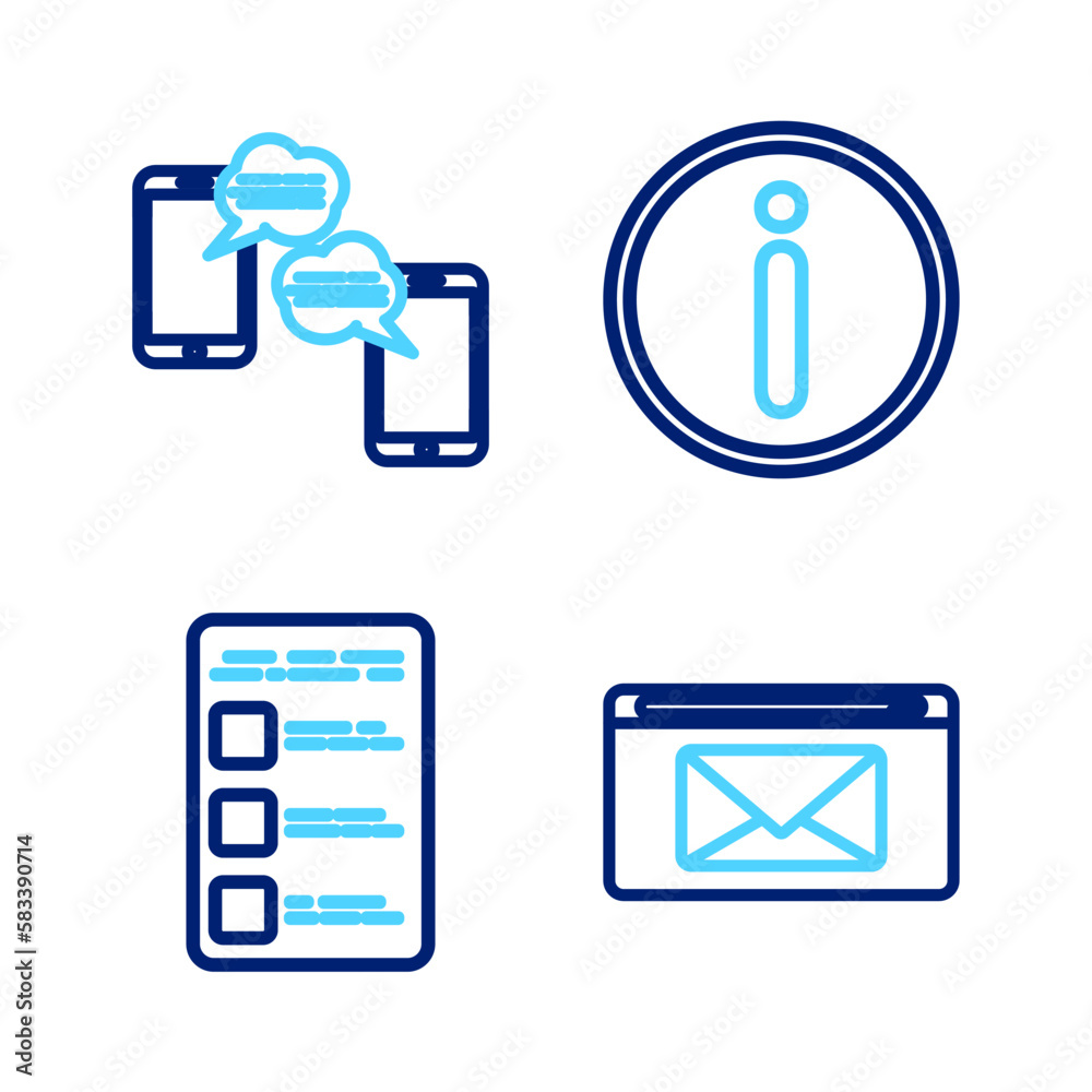 Poster set line mail and e-mail, create account screen on mobile, information and chat messages icon. vecto