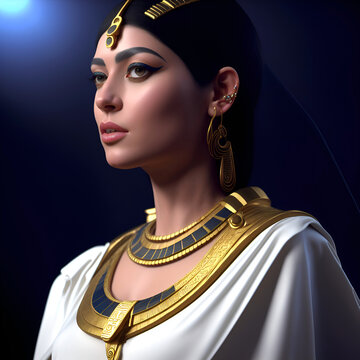 Pretty female model dressed as an ancient Egyptian Goddess. Generative Artificial Intelligence.