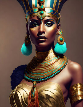Pretty female model dressed as Cleopatra. Egyptian Goddess. Generative Artificial Intelligence.