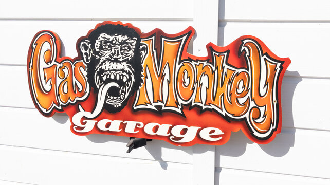 Gas Monkey Garage Official Logo Text And Brand Sign On Facade Wall Of Us American Tv Show