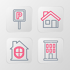 Set line House, under protection, and Parking icon. Vector