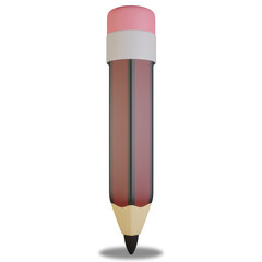 3D illustration pencil with eraser in red black